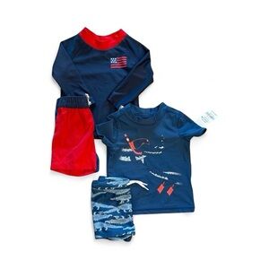 Carters Kids Swim Set Navy and Red New With Tag   Baby Boy Sz 9 Months 2 Pack.